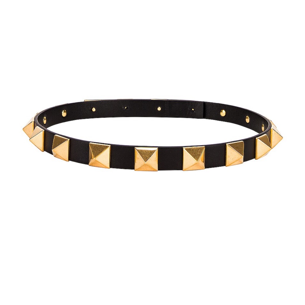 Valentino Garavani Black And Gold Pyramid Stud Belt
